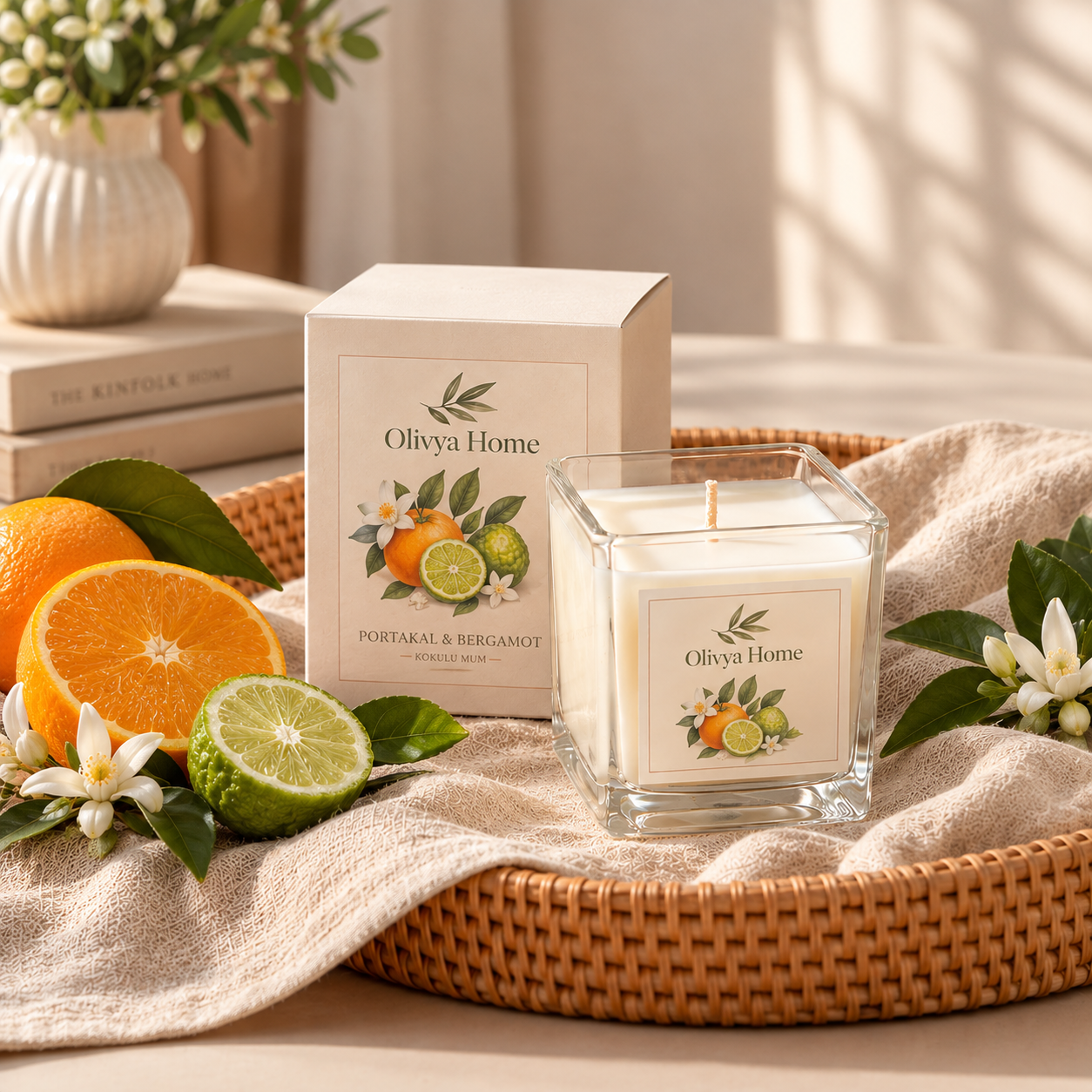 Olivya Home Citrus Bloom – Portakal ve Bergamot Kokulu Dekoratif Mum 80 gr